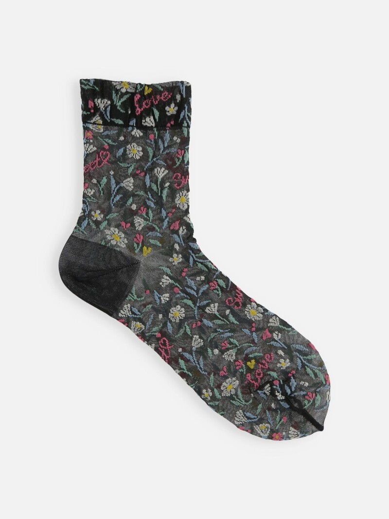 Sheer Flower Love Low Crew Socks - TABIO FRANCE