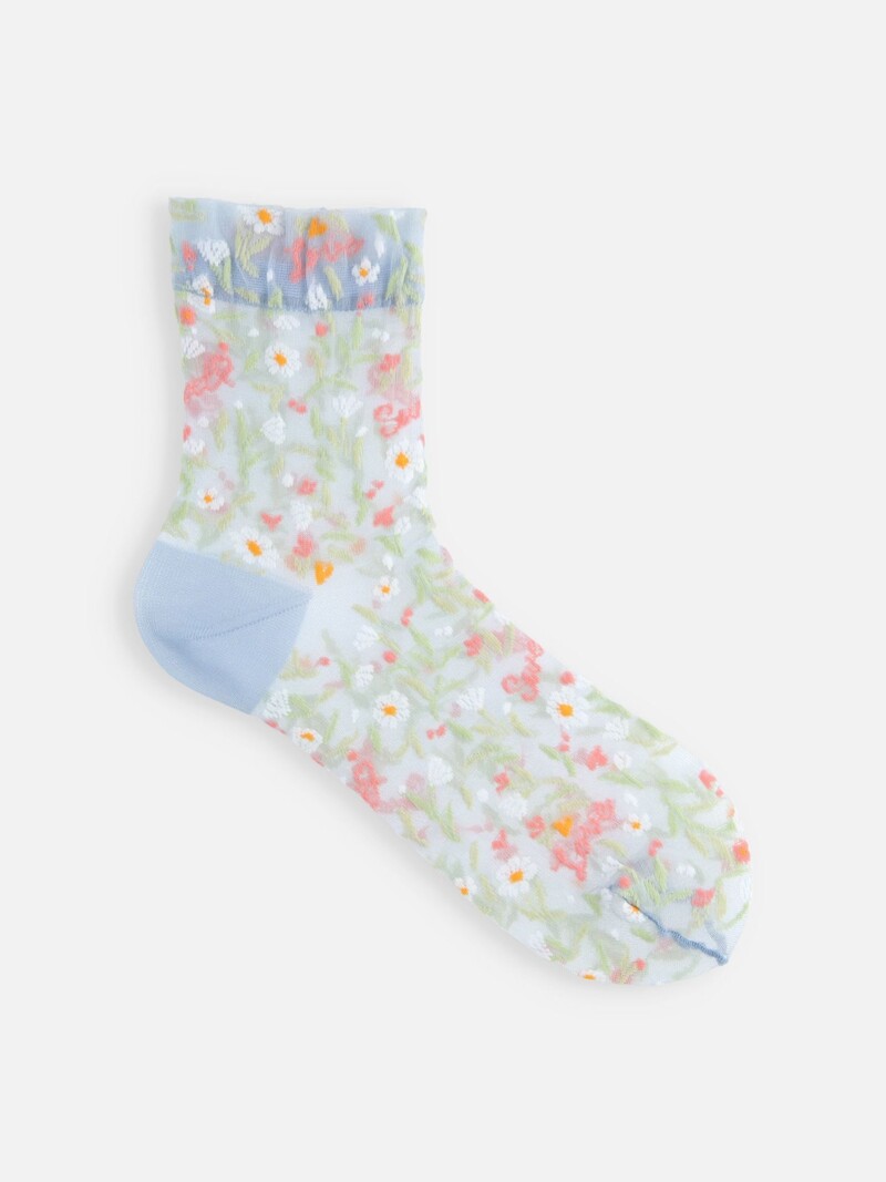 Sheer Flower Love Low Crew Socks