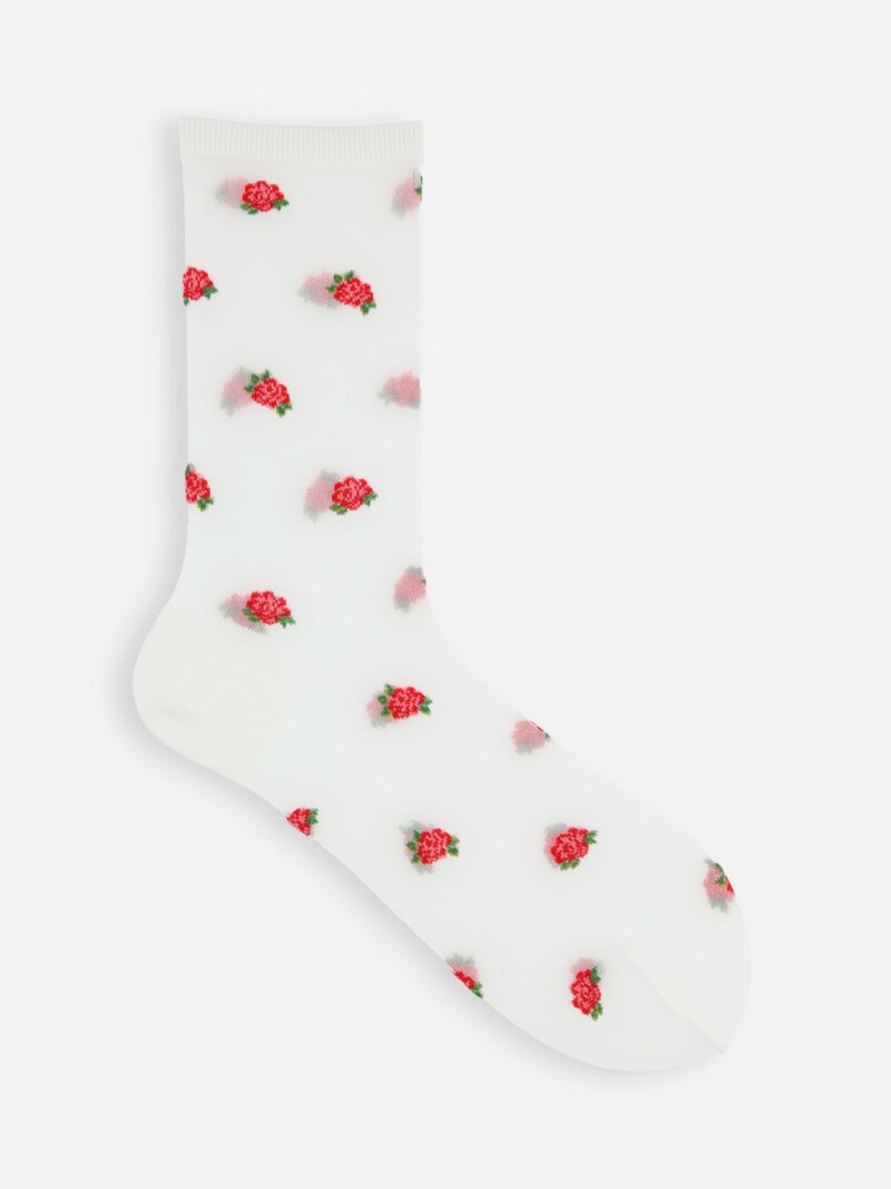 Crew-Socken aus Tüll mit Rosenmuster