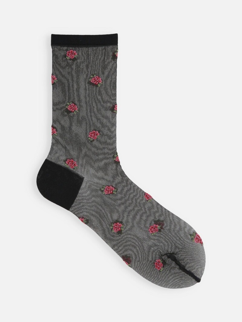 Calcetines altos con estampado de rosas en tul