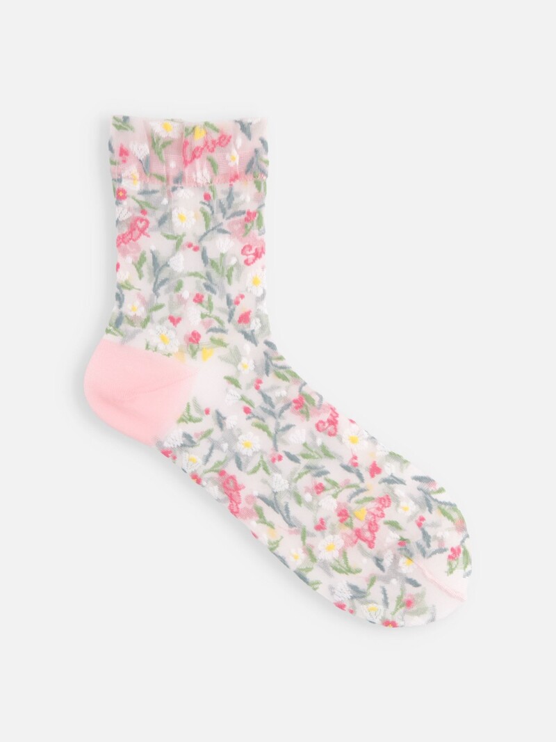 Sheer Flower Love Low Crew Socks