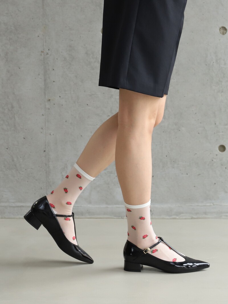 Mi-chaussette motif roses en tulle