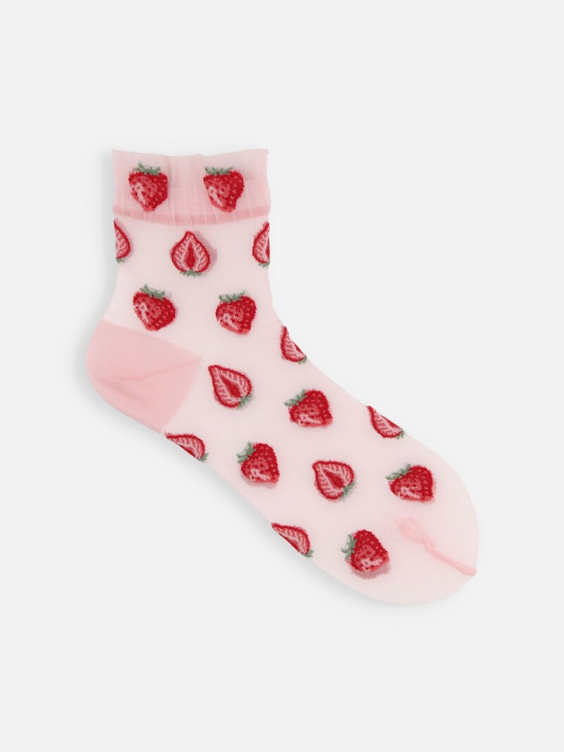 Niedrige Crew-Socken aus Tüll mit Erdbeermuster