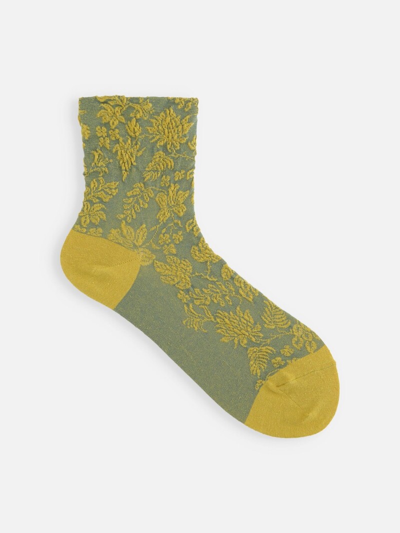 Socquette en coton/lin motif botanical