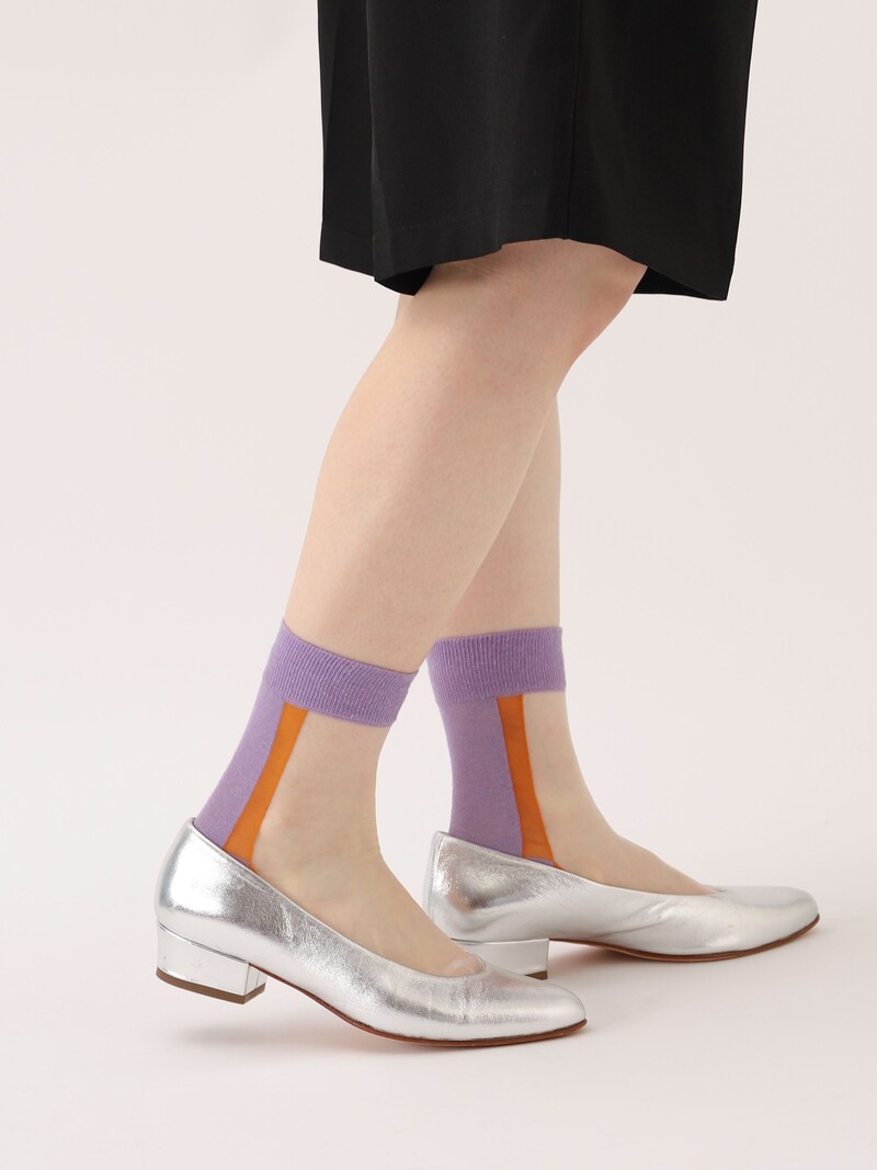 Cotton/Linen Sheer Panel Low Crew Socks