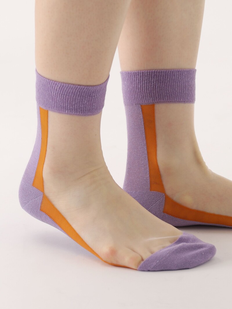 Cotton/Linen Sheer Panel Low Crew Socks