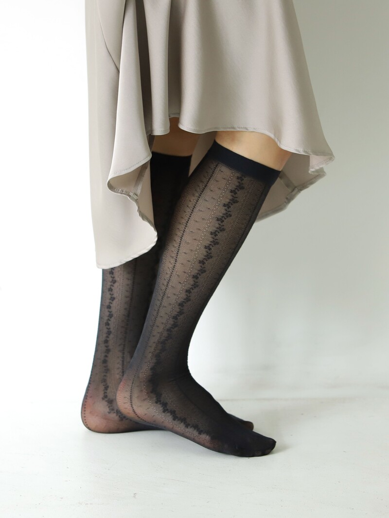 Lace Stripe Knee High Pop Socks 20D