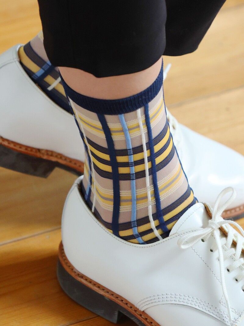 Tulle Tartan Check Crew Socks