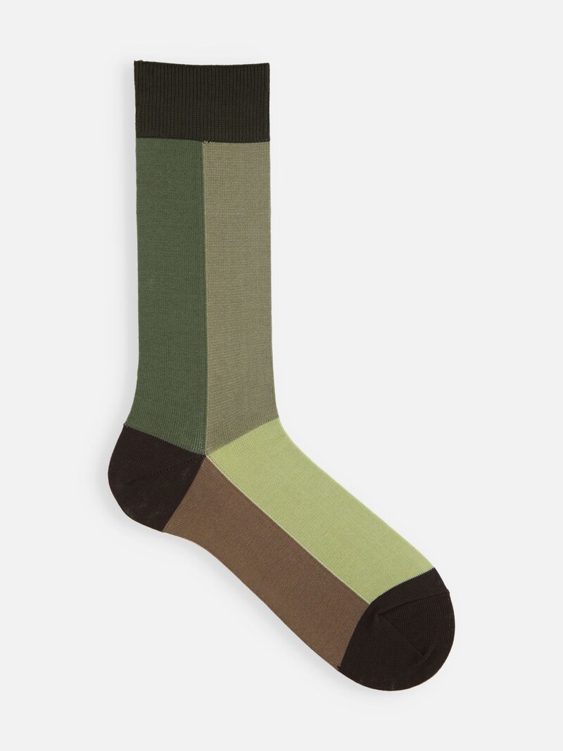 Zweifarbige, mittelhohe Socken mit Panel-Block-Design