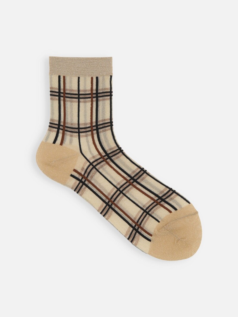 Tulle Lamé Tartan Check Crew Socks