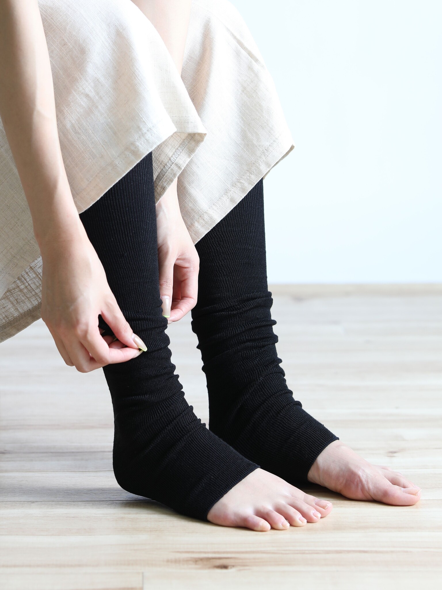 Leggings lunghi in seta a coste fini 47cm