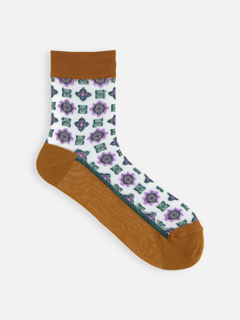 Decorative Pattern Sheer Low Crew Socks