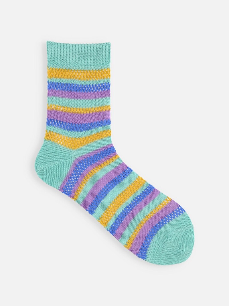 Mesh Multicoloured Stripe Low Crew Socks