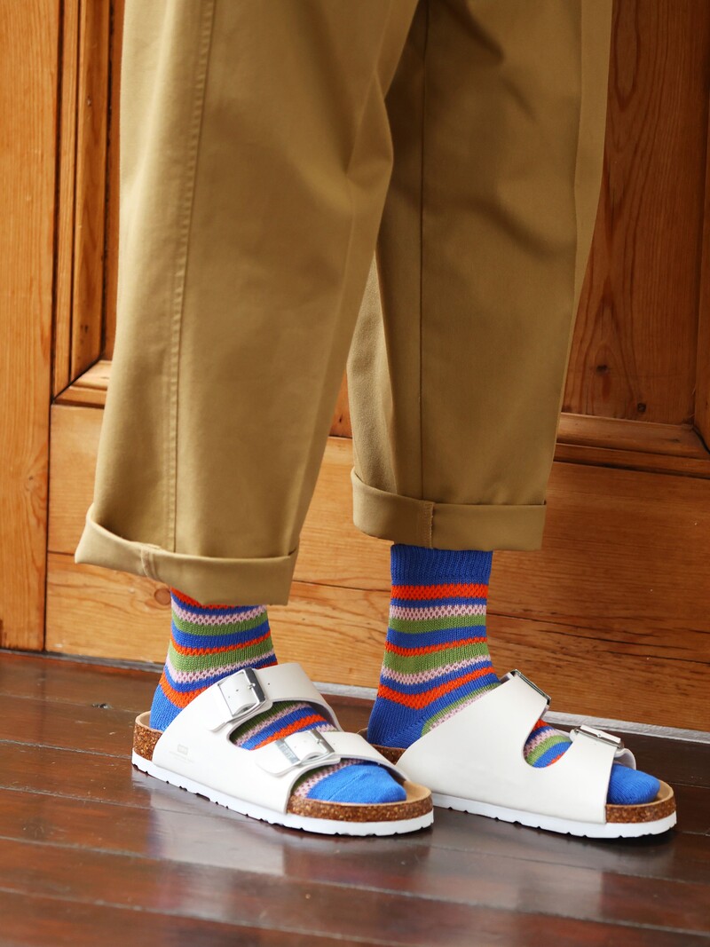 Mesh Multicoloured Stripe Low Crew Socks