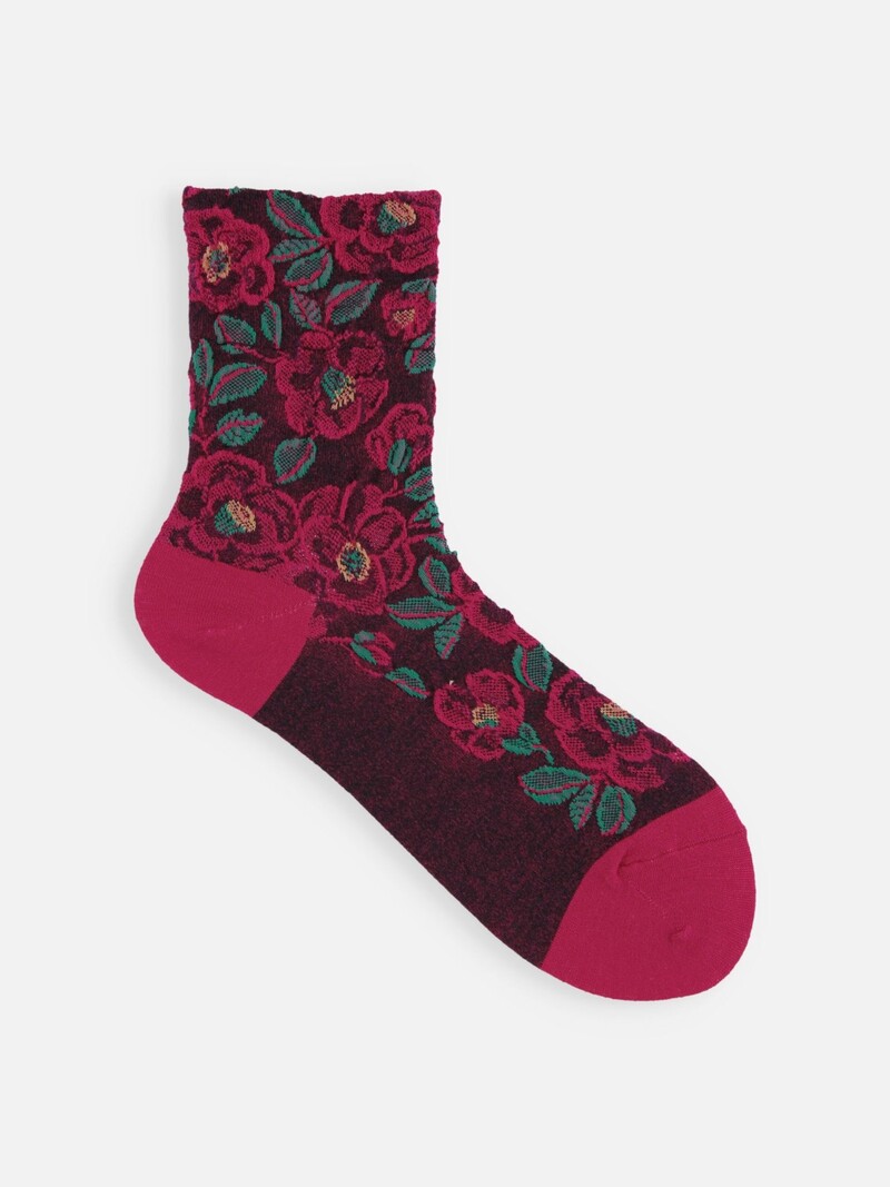 Meias de lã merino com padrão de camélia flutuante