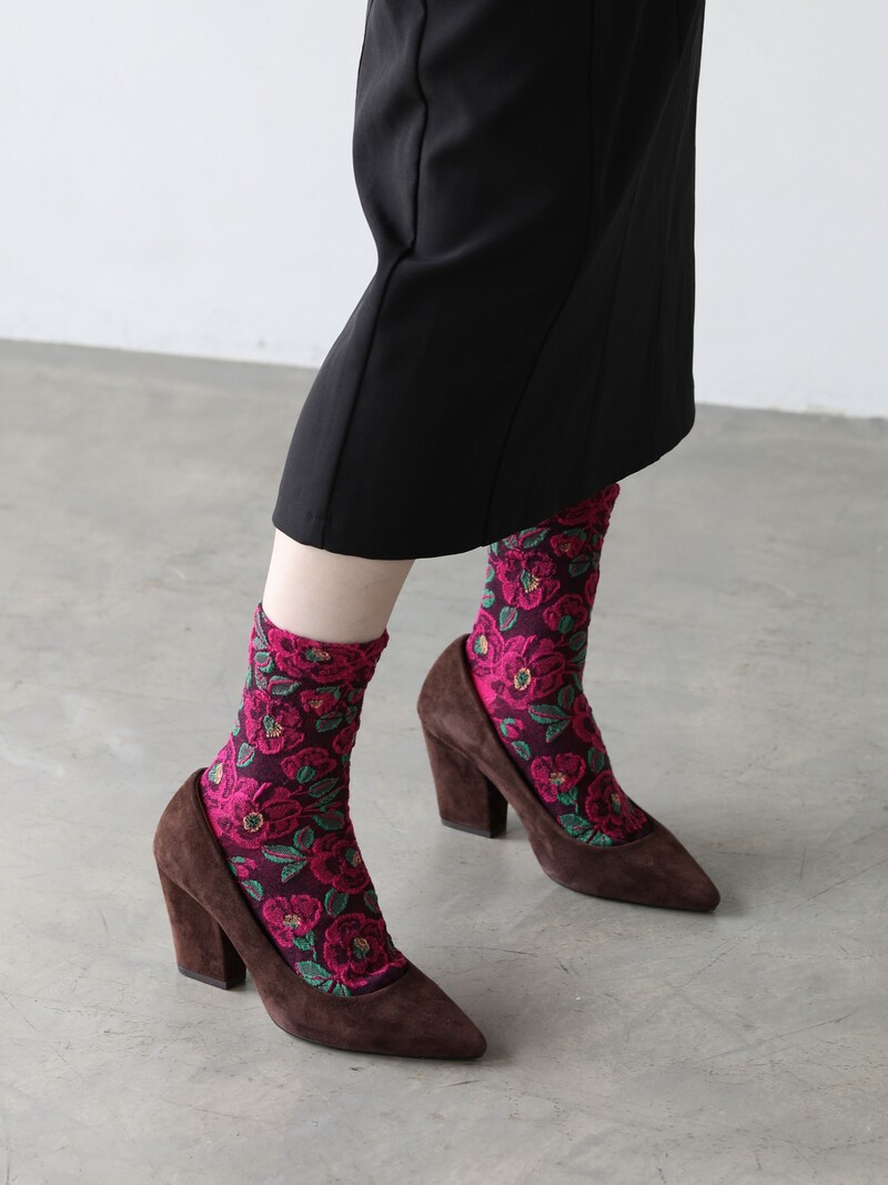 Merino Wool Camellia Float Low Crew Socks