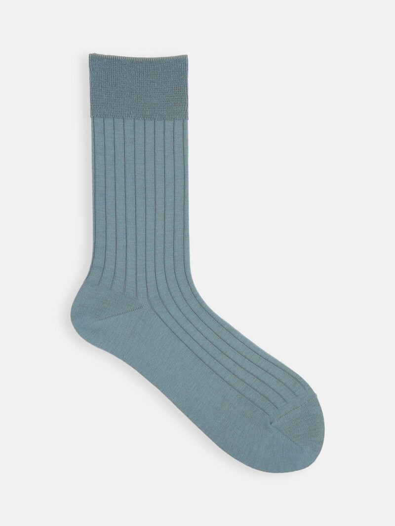 Meias 3/4 lisas de lã Merino canelado fino 9x2