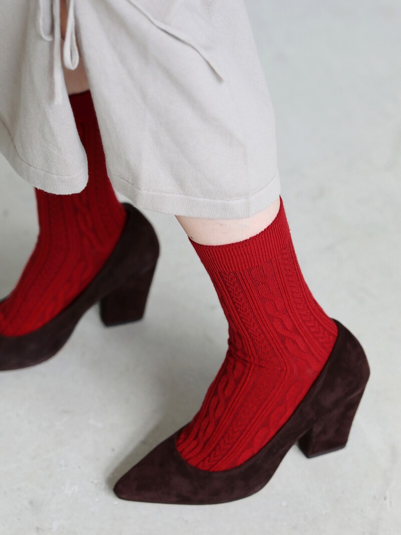 Crew-Socken aus Wolle mit Zopfmuster und Anti-Pilling-Effekt