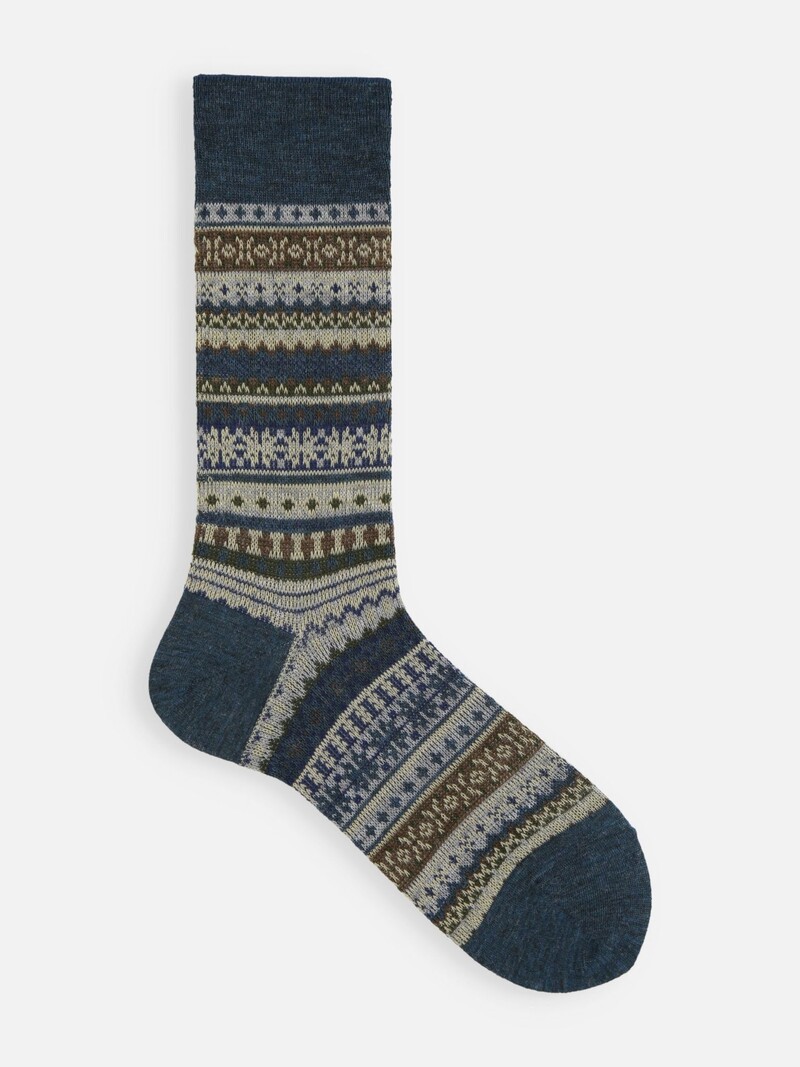 Meia média em jacquard com listras Fair Isle
