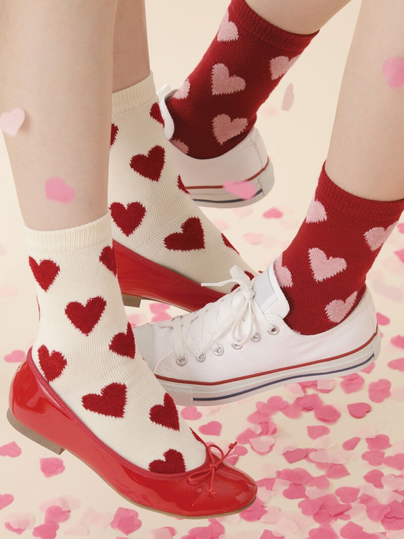 Wool Mixed Heart Low Crew Socks
