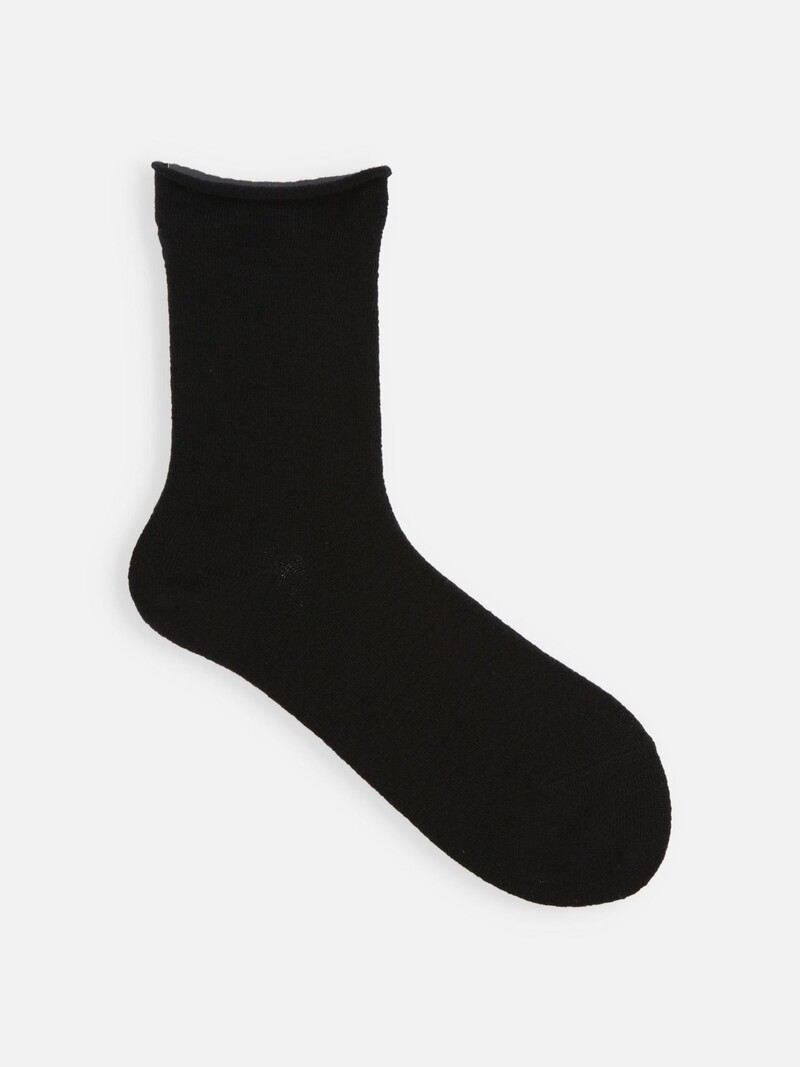 Lambswool Roll Top Plain Low Crew Socks
