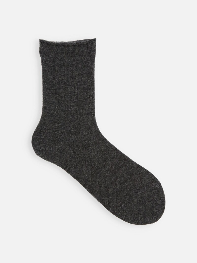 Lambswool Roll Top Plain Low Crew Socks