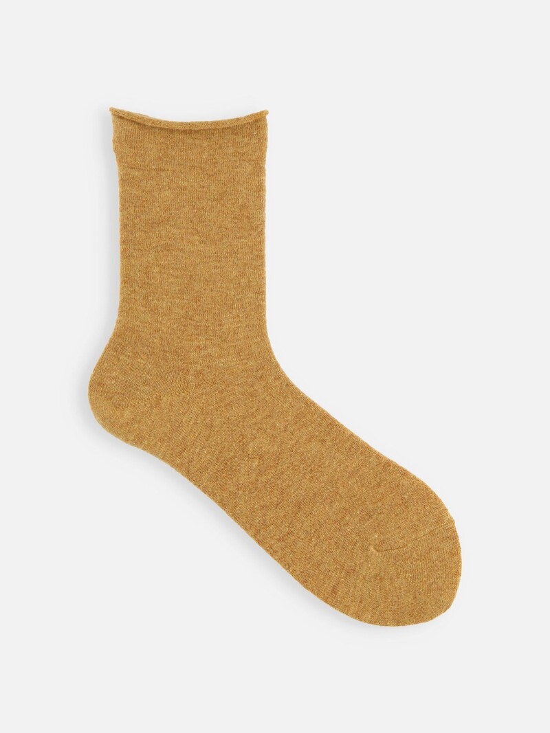 Lambswool Roll Top Plain Low Crew Socks