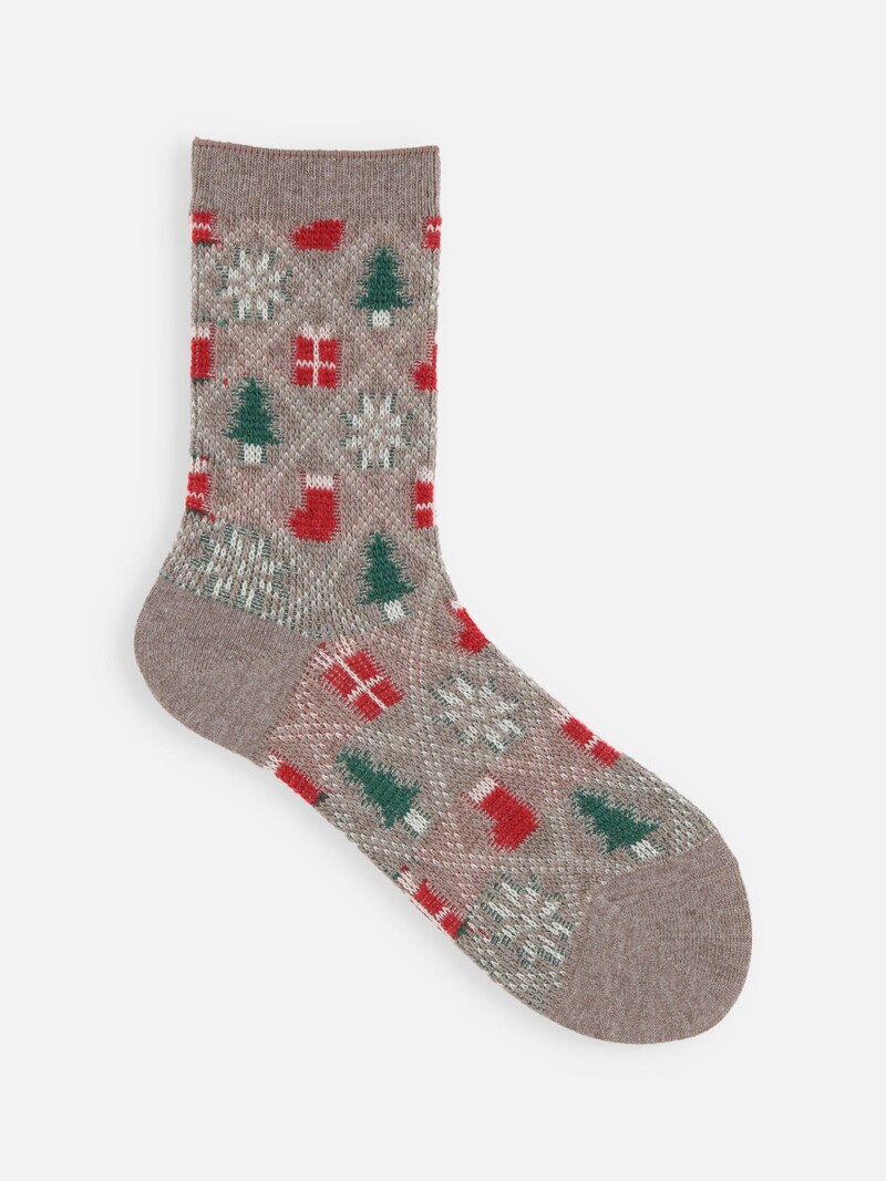Calcetines altos navideños en jacquard con rombos