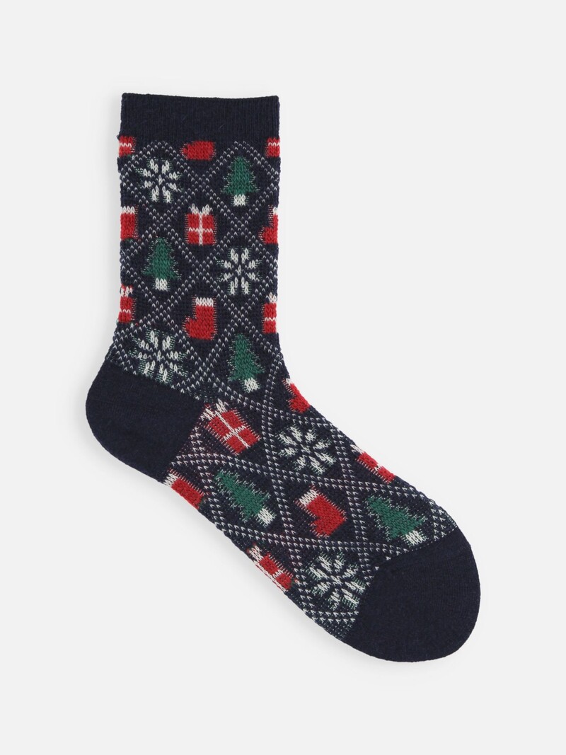 Calcetines altos navideños en jacquard con rombos