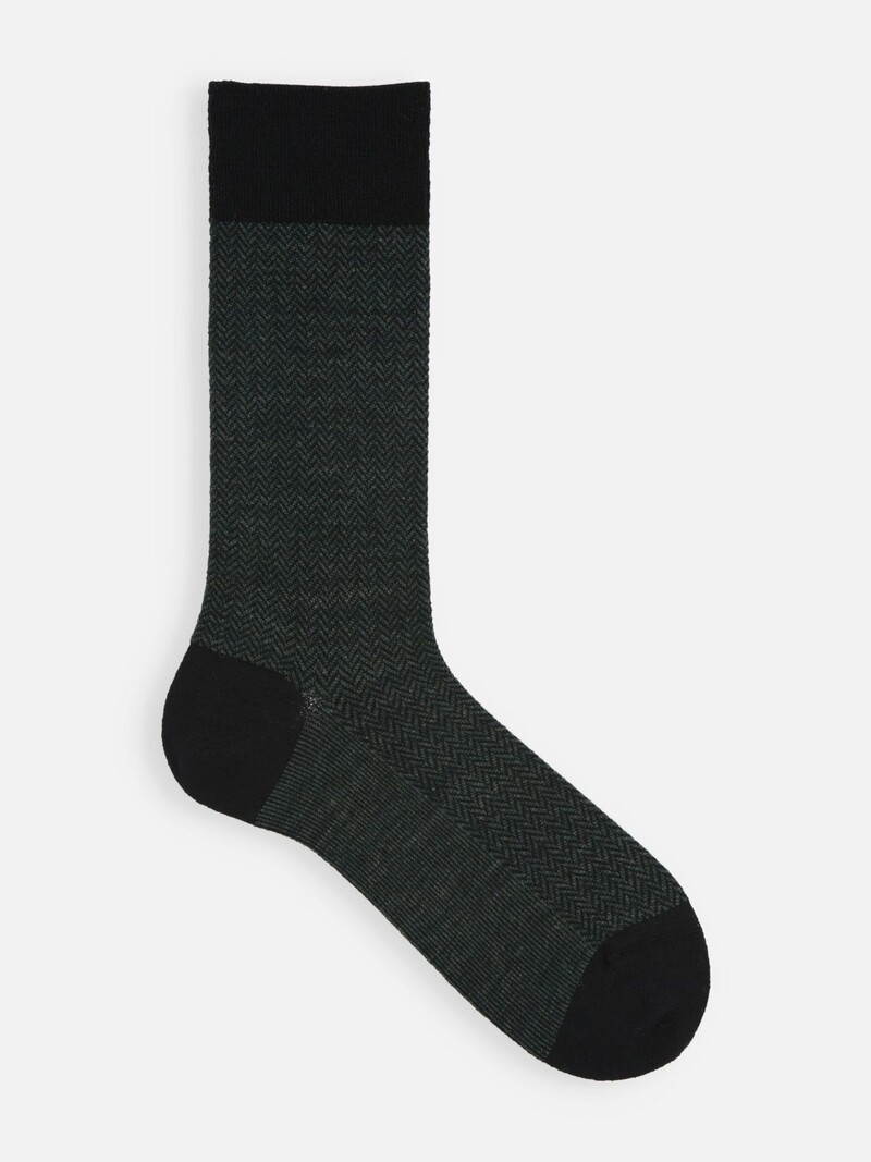 Wadenlange Socken aus Merinowolle mit Fischgrätenmuster M