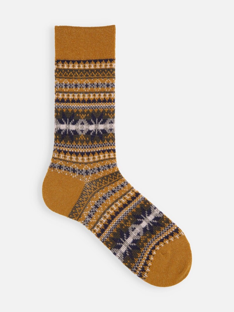 Lammwoll-Fair-Isle-Socken mit mittlerer Wade M