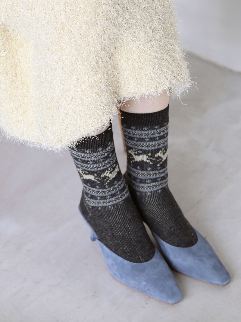 Calcetines cortos de lana con motivo de renos en jacquard