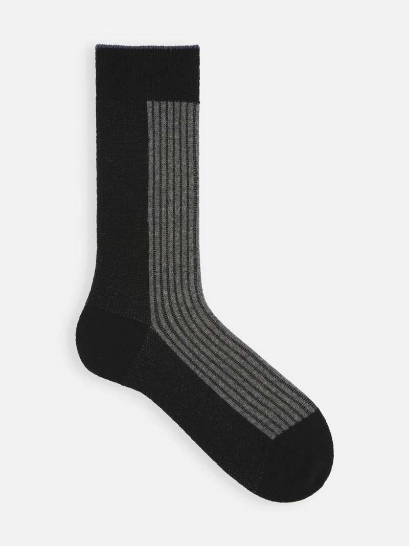 Mi-chaussette laine Mérinos côtes bicolore linking M