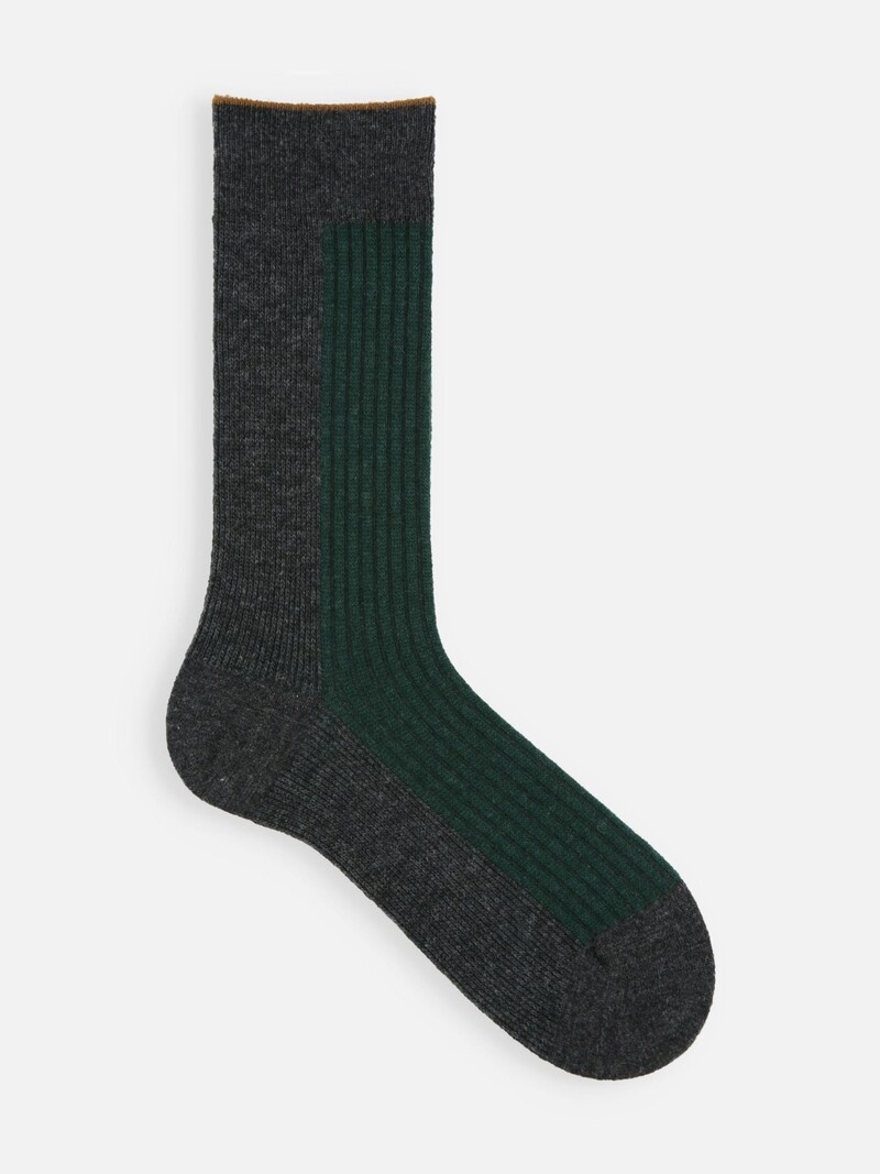 Mi-chaussette laine Mérinos côtes bicolore linking M
