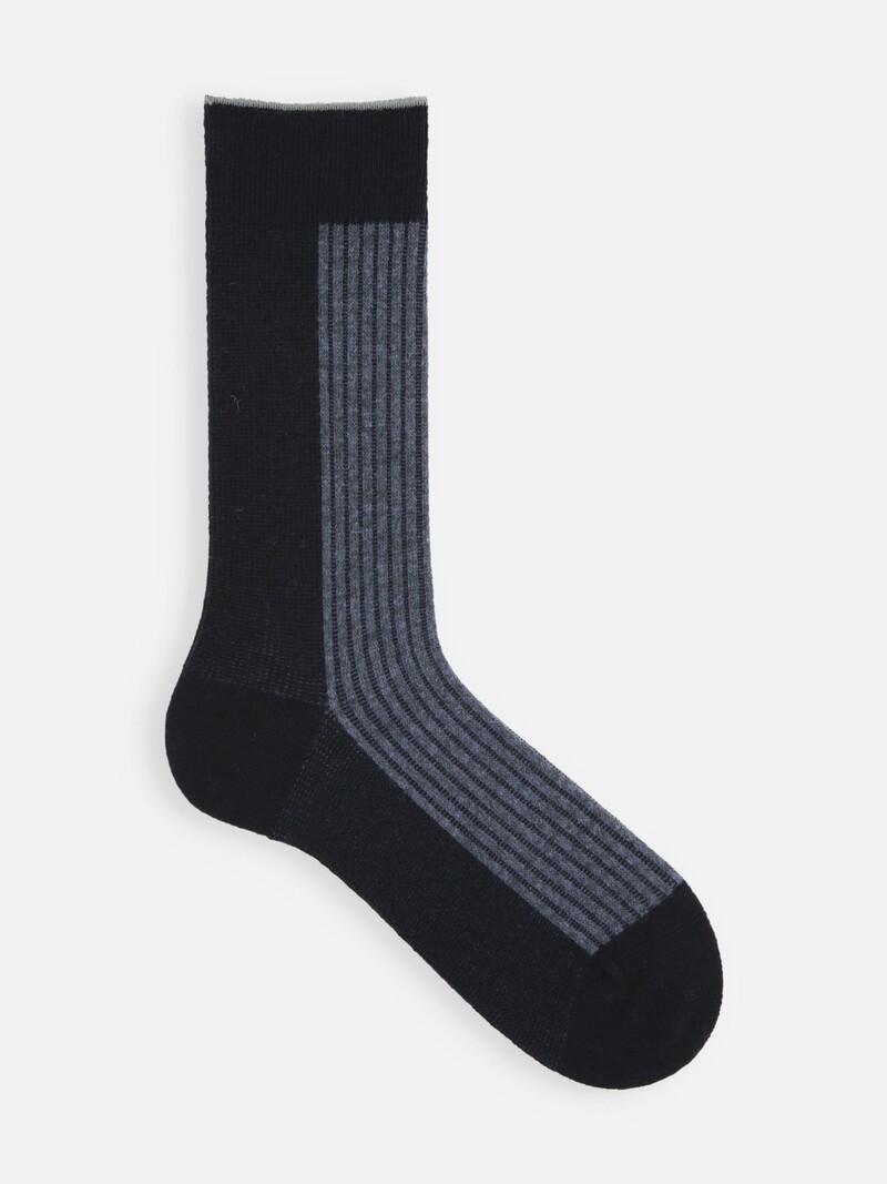 Mi-chaussette laine Mérinos côtes bicolore linking M