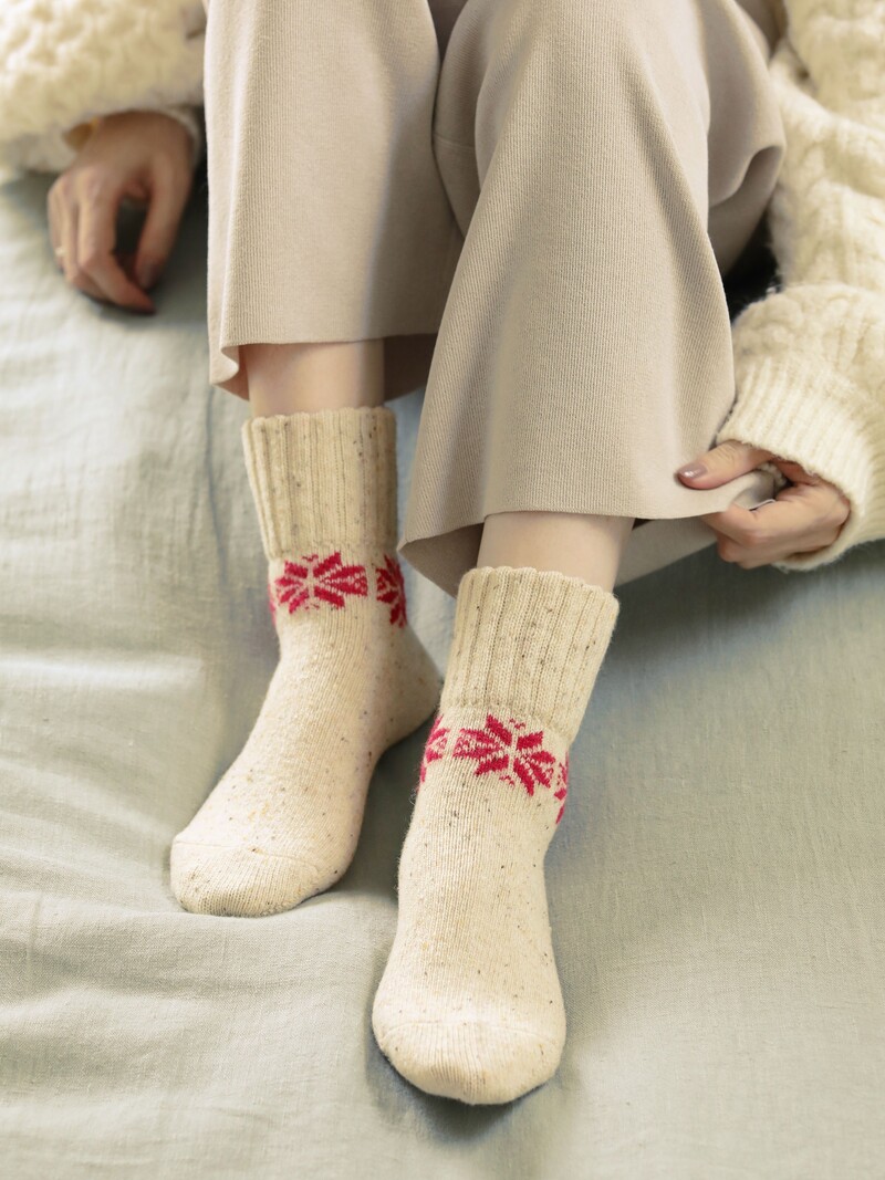 Lambswool Nep Snowflake Low Crew Socks