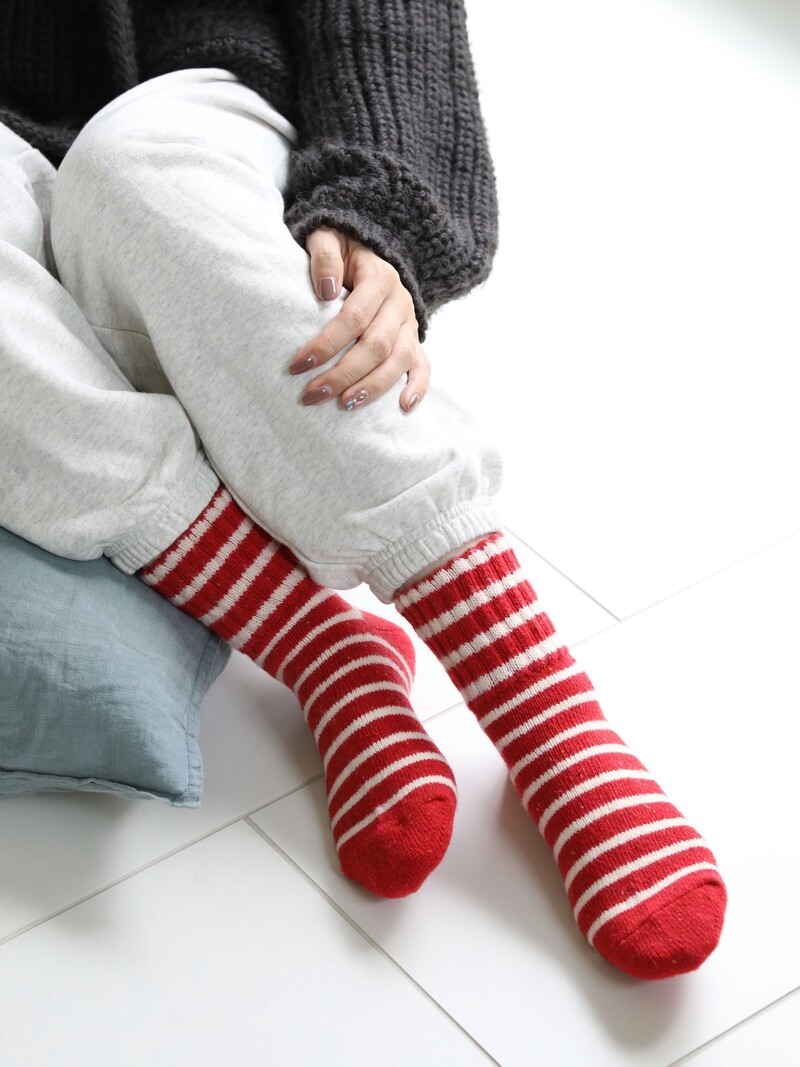 Lambswool Nep Stripe Low Crew Socks