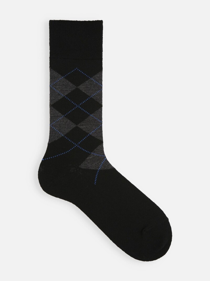 Argyle-Socken aus Merinowolle in der Mitte der Wade