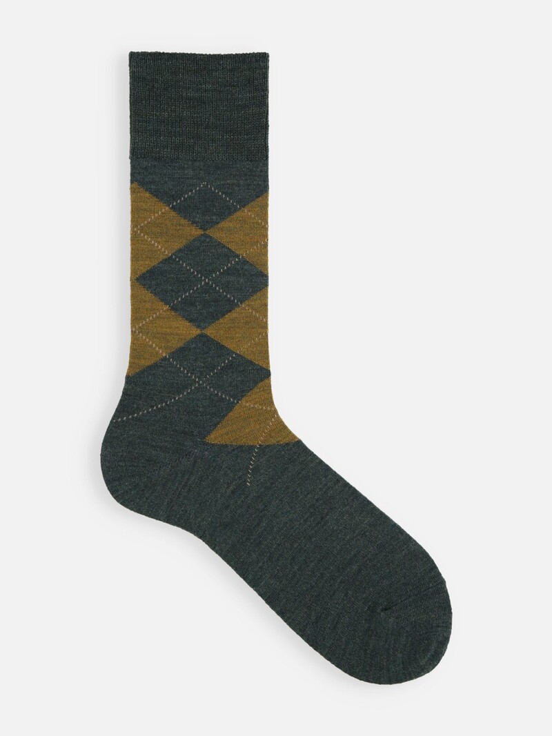 Argyle-Socken aus Merinowolle in der Mitte der Wade