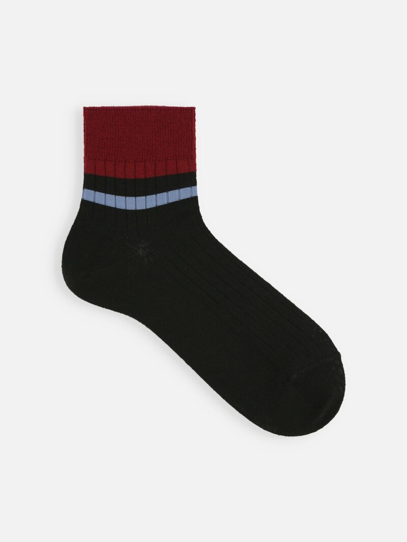 Wool Mixed Block Line Short Socks