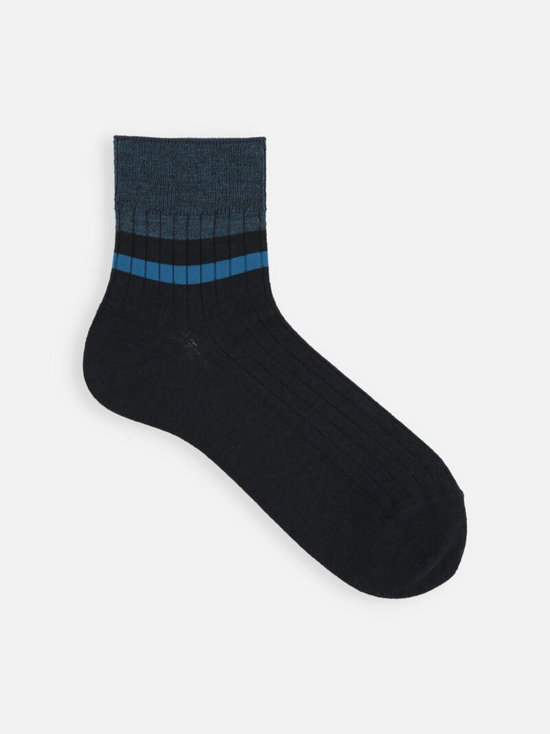 Wool Mixed Block Line Short Socks