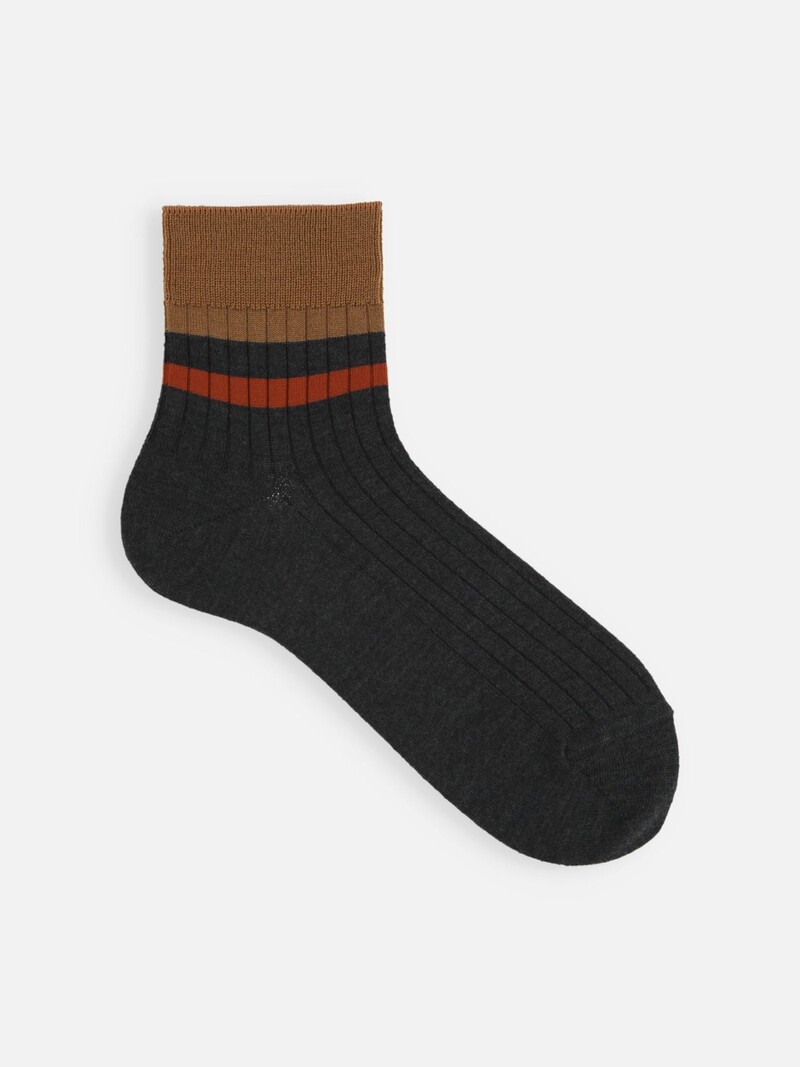 Wool Mixed Block Line Short Socks
