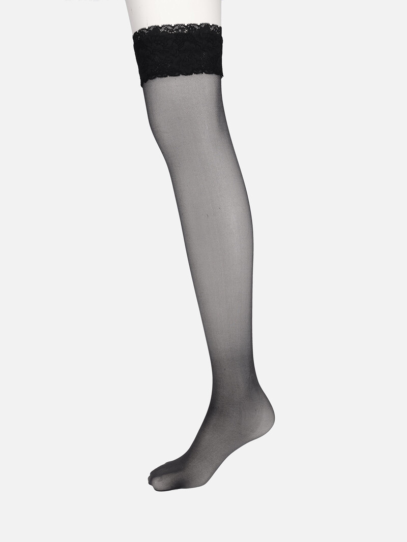 Oberschenkelhohe Socken mit Spitzenabschluss 20D