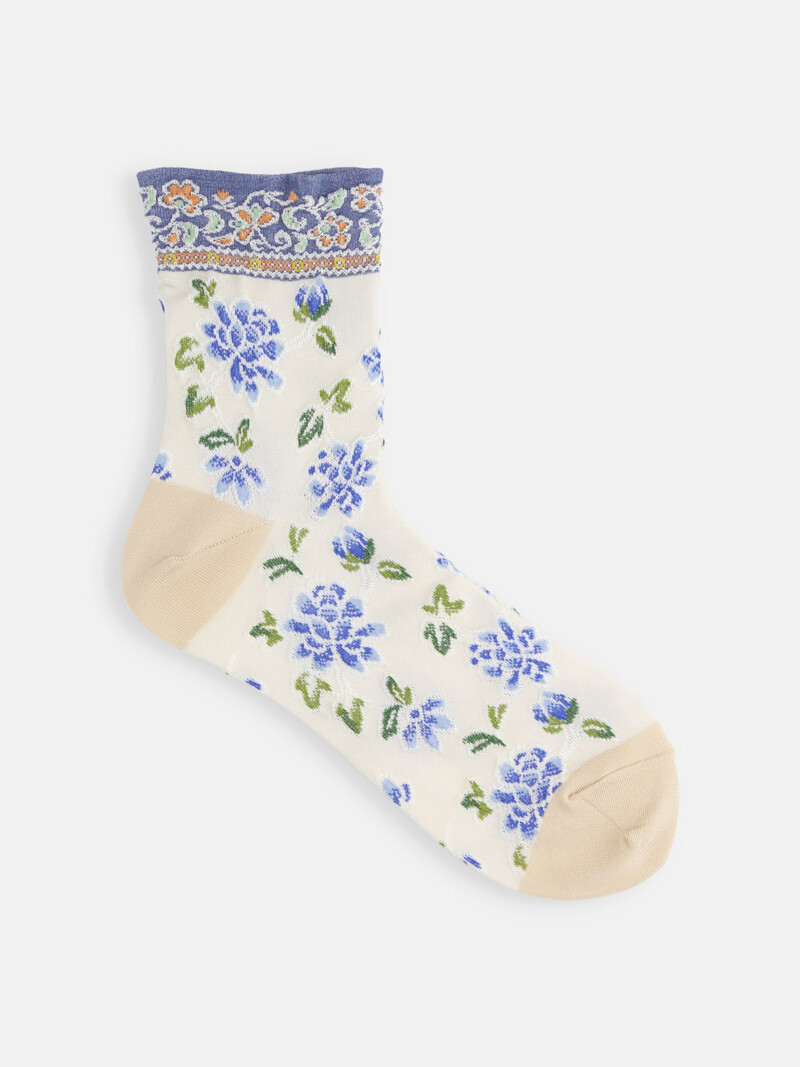 Calcetín grabado flores orientales