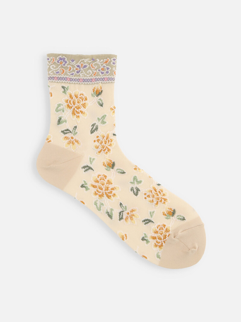 Calcetín grabado flores orientales