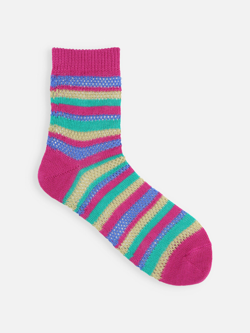 Mesh Multicoloured Stripe Low Crew Socks