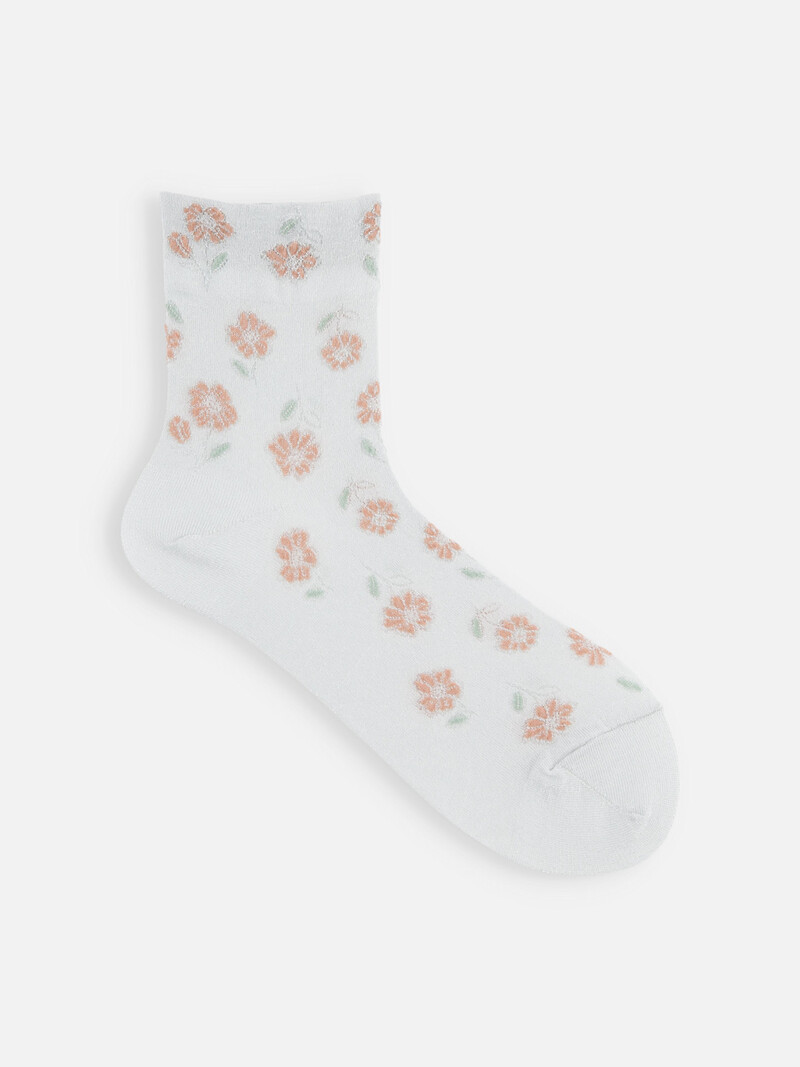 Socquette motif fleurs avec bord brillant