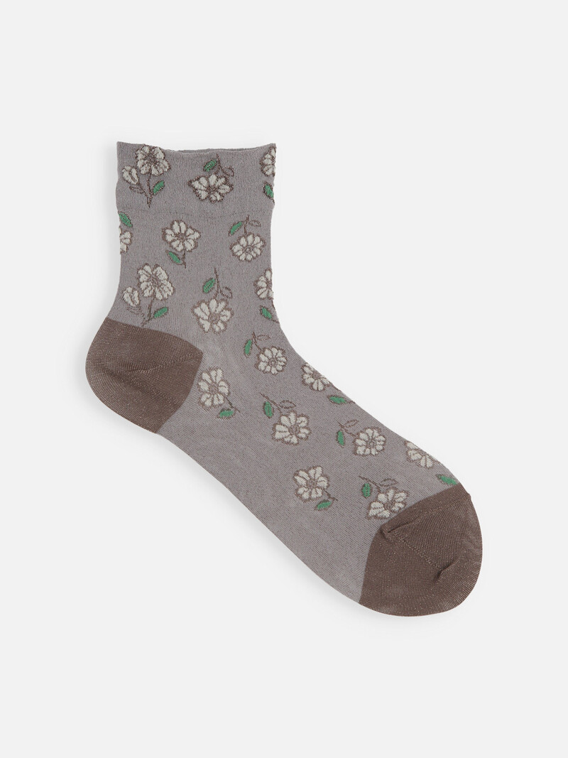 Socquette motif fleurs avec bord brillant