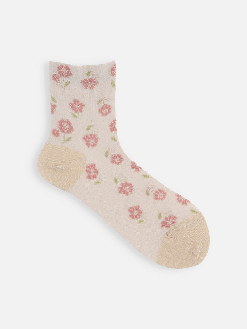 Socquette motif fleurs avec bord brillant