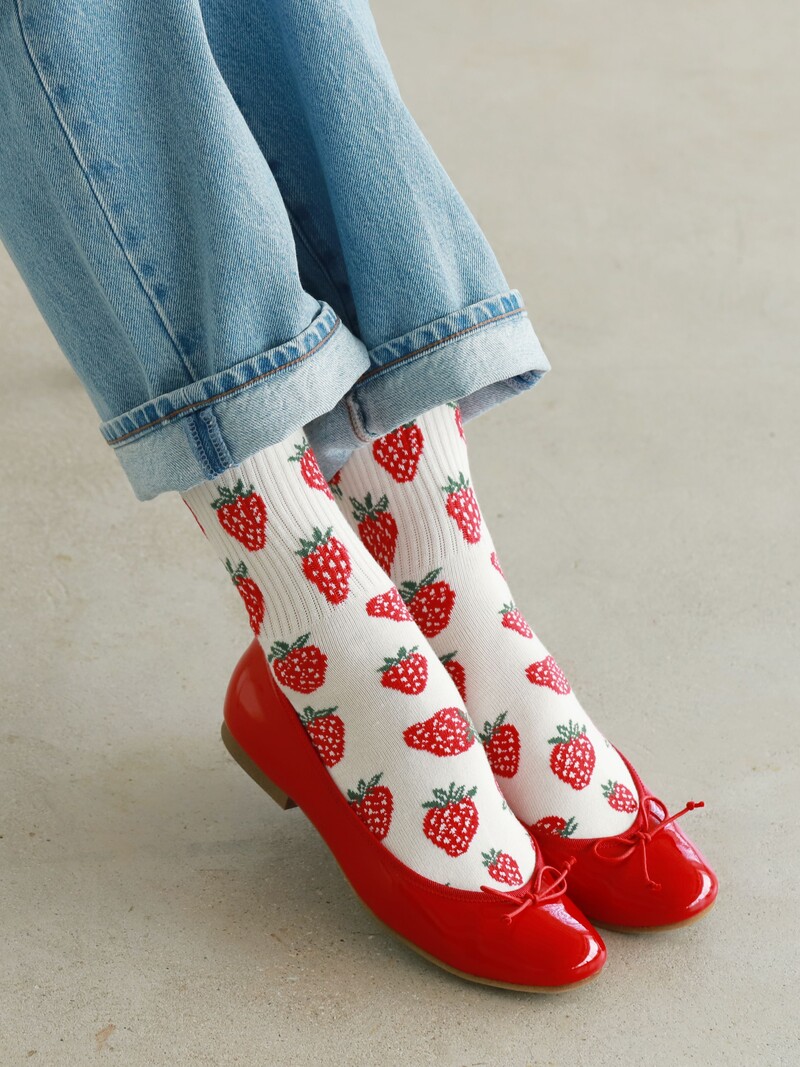 Calcetín canalé estampado fresas